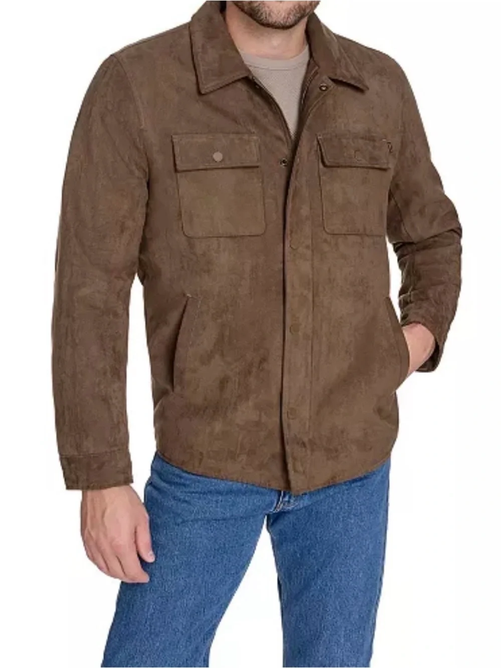 NWT Dockers Men’s S Brown Faux Suede Shirt Jacket Insulated Lined $160